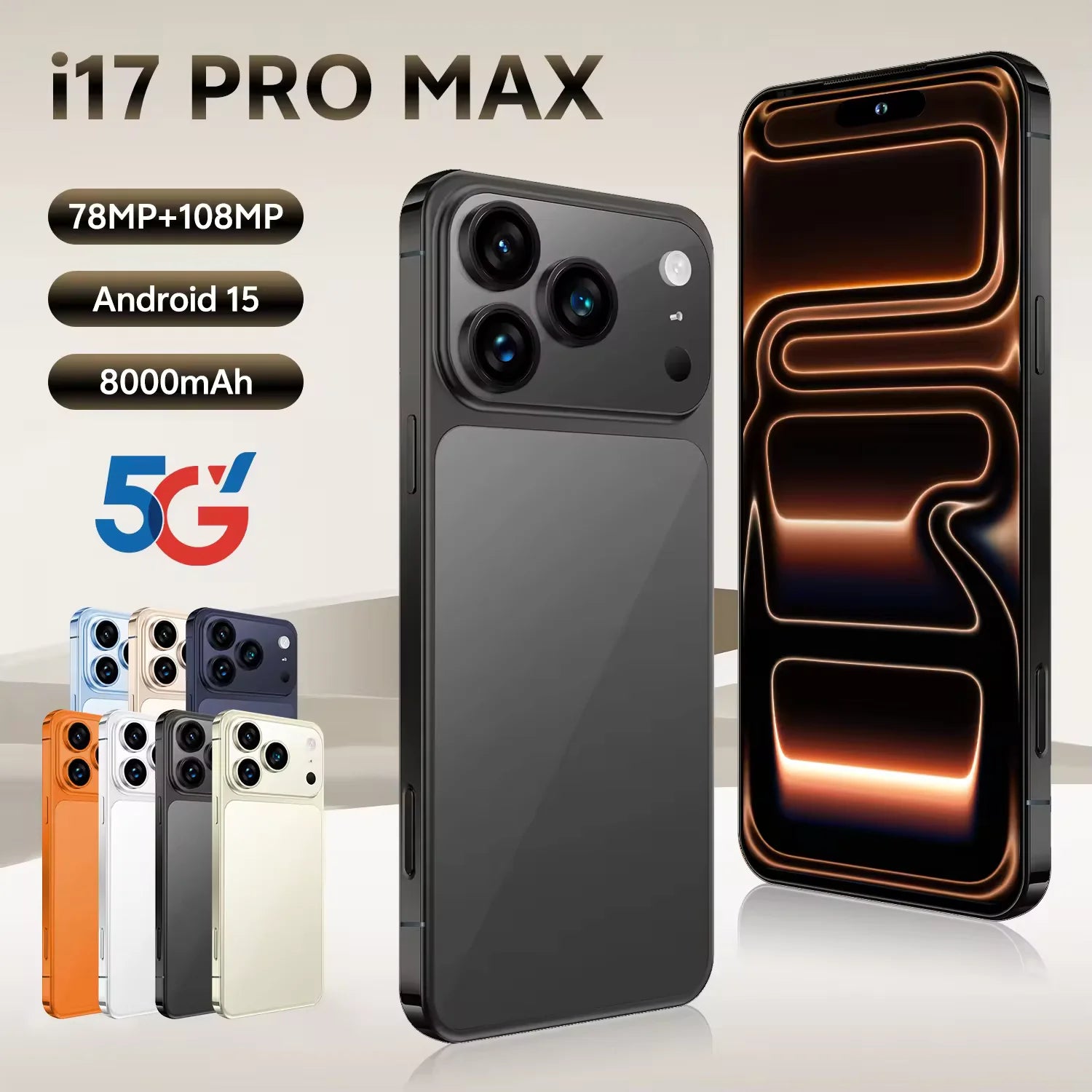 Tidesmit 5G Smartphone: 16GB RAM, 1TB Storage, Unlocked Dual SIM Gold Black 16g 1TB Tidesmit