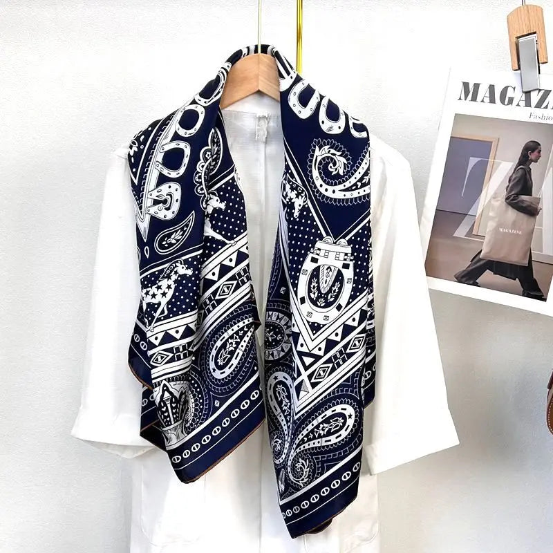 105cm Silk Crepe Satin Square Scarf Heart Paisley Mulberry Silk Head Scarves Shawl with Hand Rolling Hem