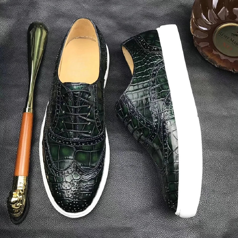 Hot Selling Alligator Skin Luxury Men's Sneakers Customizable Crocodile Leather Walking Styles Casual Flat Shoes Men