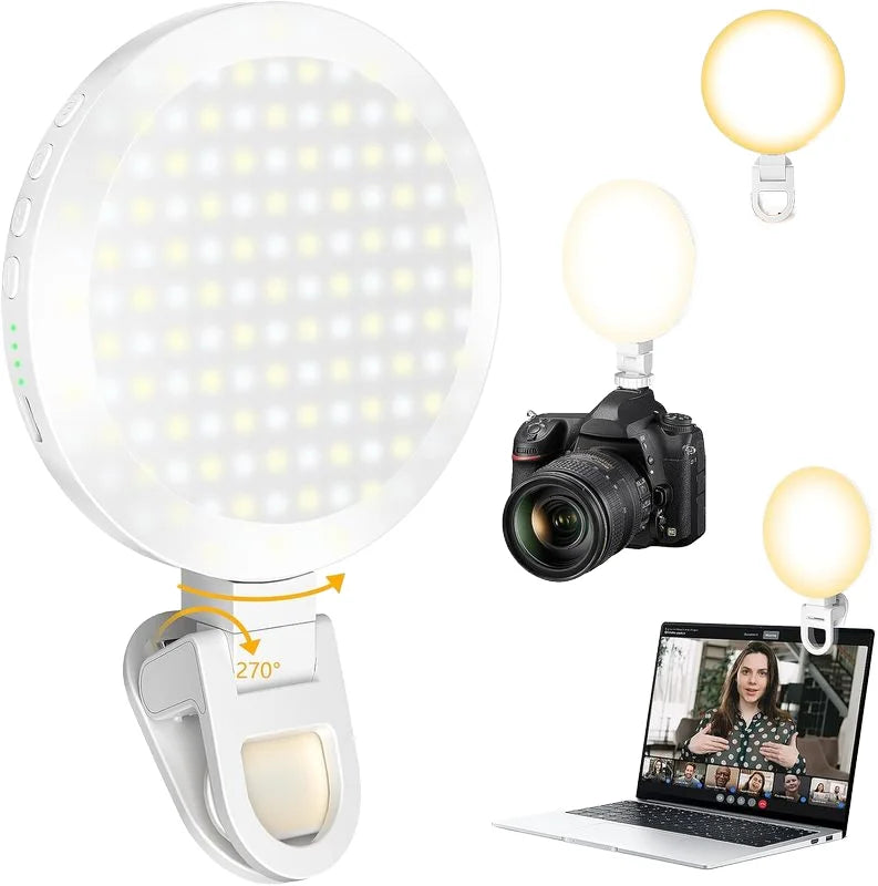 Rechargeable Cell Phone Ring Light Portable LED Mini Selfie Ring Light with Clip for Laptop Video Conference Live Streaming White 90-160 cm C+SL101 Tidesmit