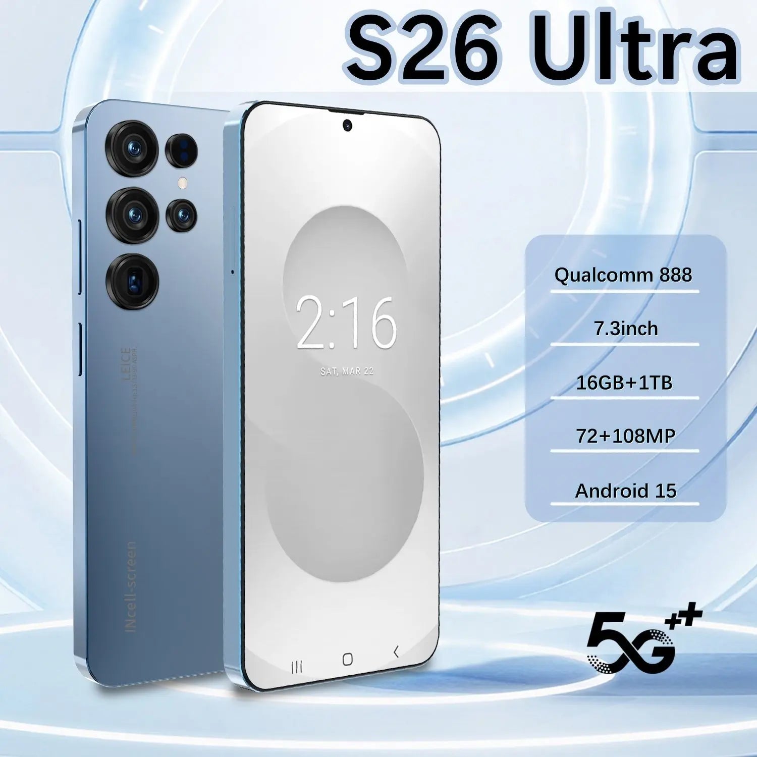2025 S26 Ultra 5G Android 15 smartphone with 7.3-inch HD screen and 108MP camera, gallery view 3