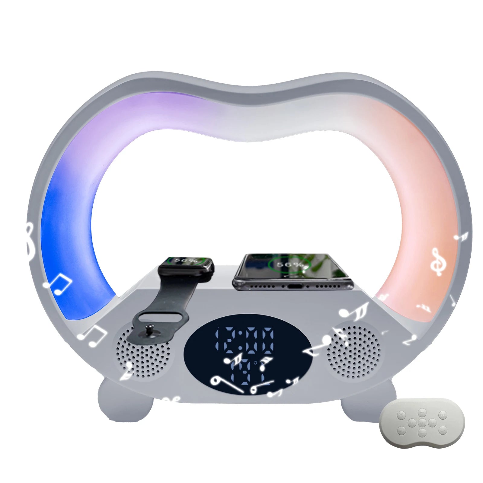 Multifunctional G Shape Wireless Charger Led Lamp Alarm Clock RGB Night Light 15W Phone Wireless Charger and Speaker Lamp Tidesmit
