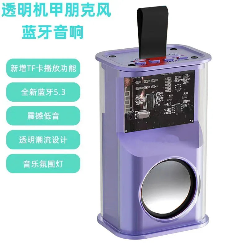 V8 Mecha Bluetooth Speaker RGB Atmosphere Light High-Power 10W Mini Stereo Heavy Subwoofer for Home Car Supports Memory Card Purple My Store