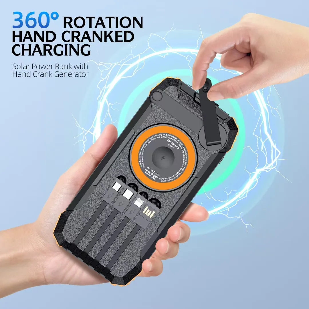 Built in Cable Compass Fast Charging PD22.5W Solar Battery Charger Camping Solar Power Bank 20000mah for Watch Tws Earphone Tidesmit