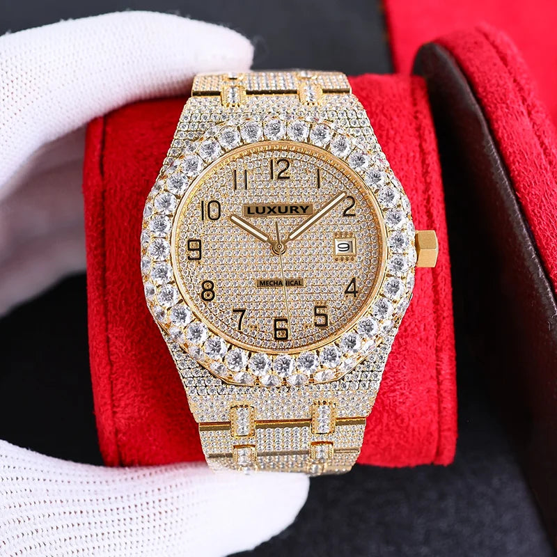 Wholesale Customized High Quality Iced Out Men's Mechanical Diver Watch Water Resistant with Moissanite & Diamond Tester