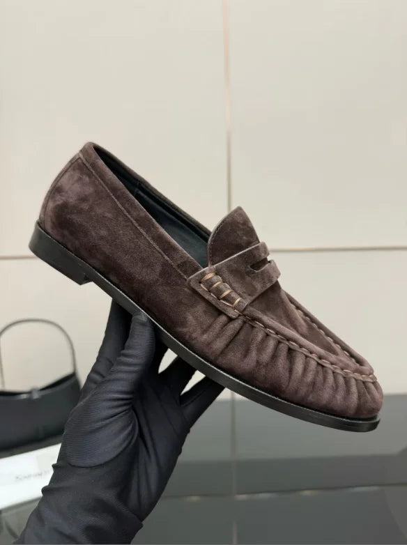 Women's Genuine Leather Loafers Ruched Backless Mules Comfortable Flat Slip-ons Soft Casual Walking Shoes Spring Slides