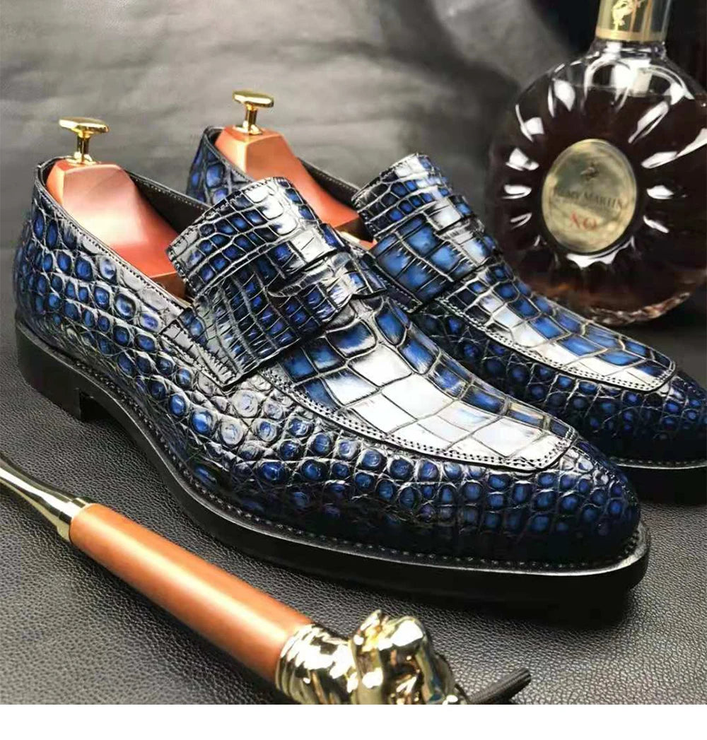 Goodyear Welted Trendy Crocodile Leather Shoes for Men Slip-on Loafers Business Career Occasion Footwear Men's Dress Shoes