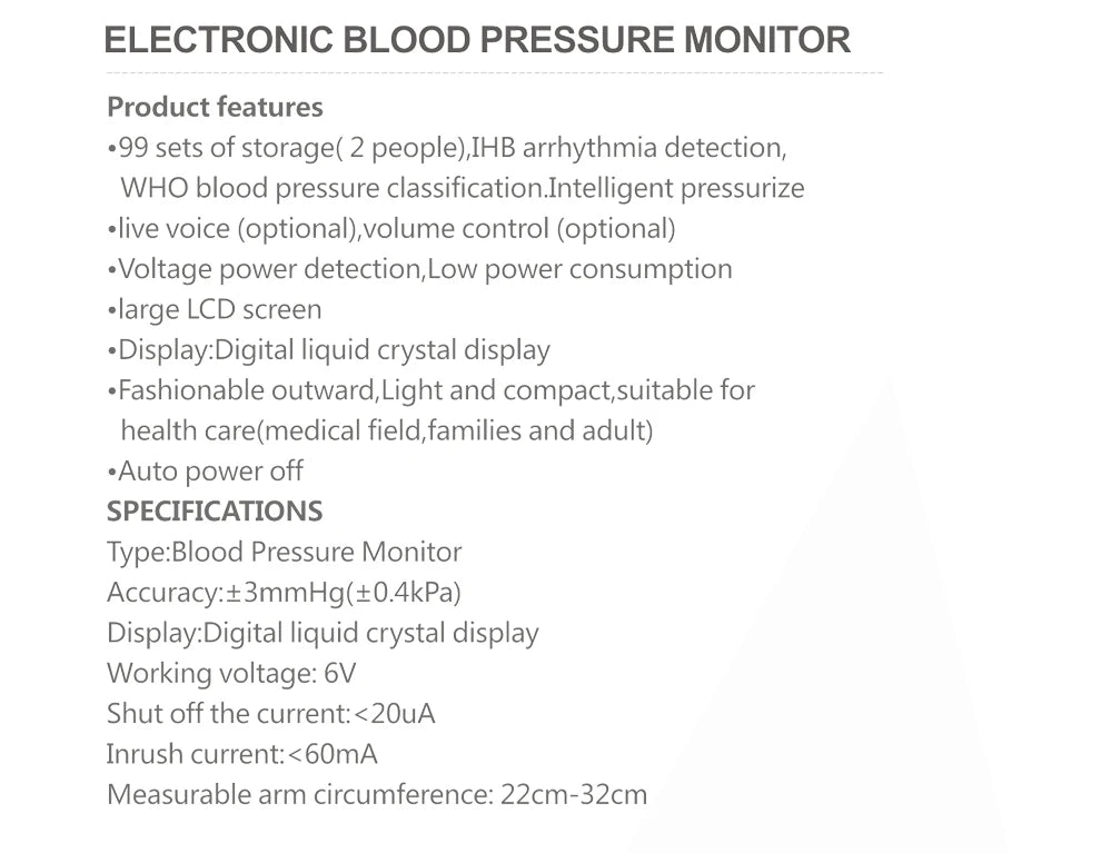 JYHealth Medical Digital Upper Arm Tensiometers BP Blood Pressure Monitor Heart Rate Meter Large Cuff Sphygmomanometer Tonometer