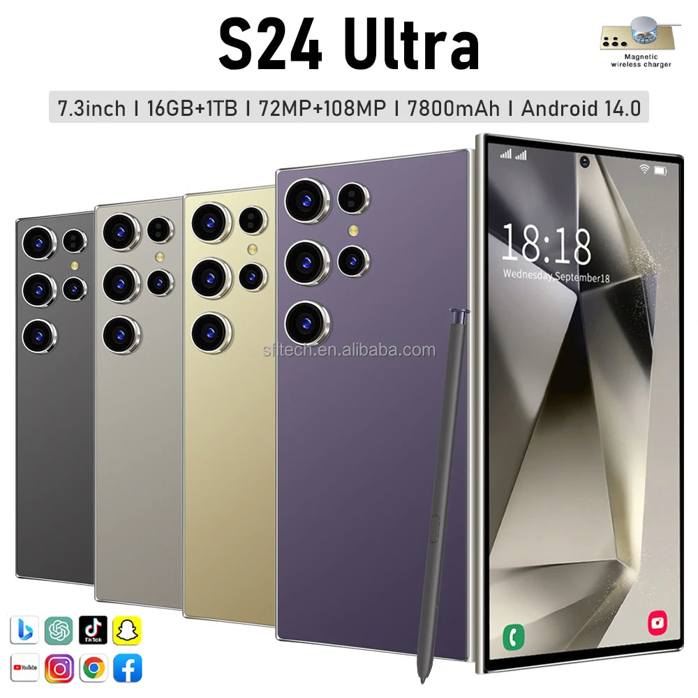 S24 ULTRA 5G Smartphone Ultimate Global Gaming Features 16GB RAM 1TB Storage 108MP Rear Camera Facial Recognition Mobile Phones Tidesmit