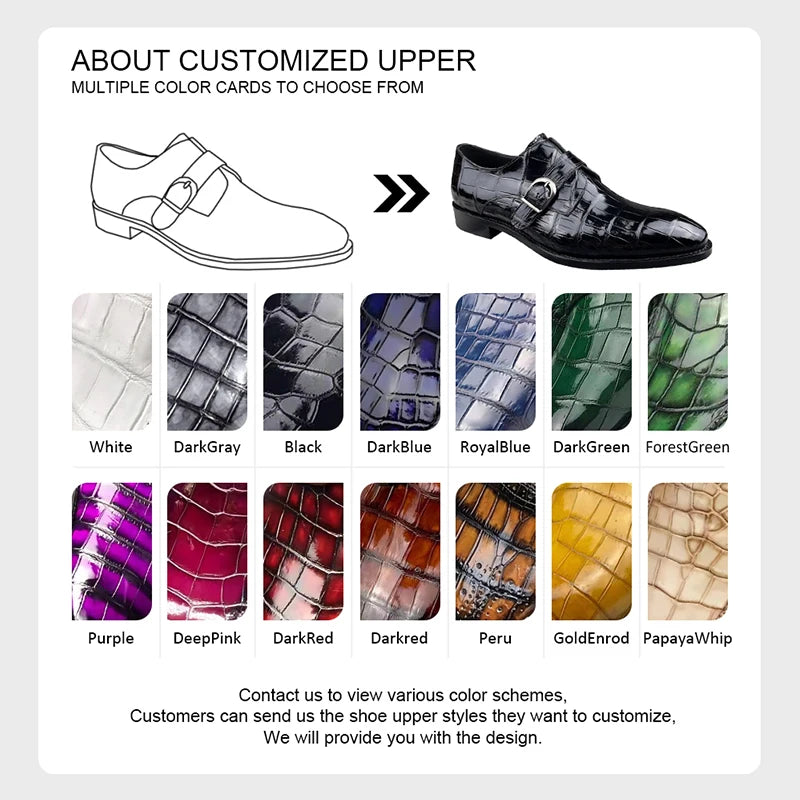 Newest Black Men Shoes Leather Comfort Slip-On High-end Handmade Men Dress Shoes Monk Strap Genuine Crocodile Leather Men Shoes