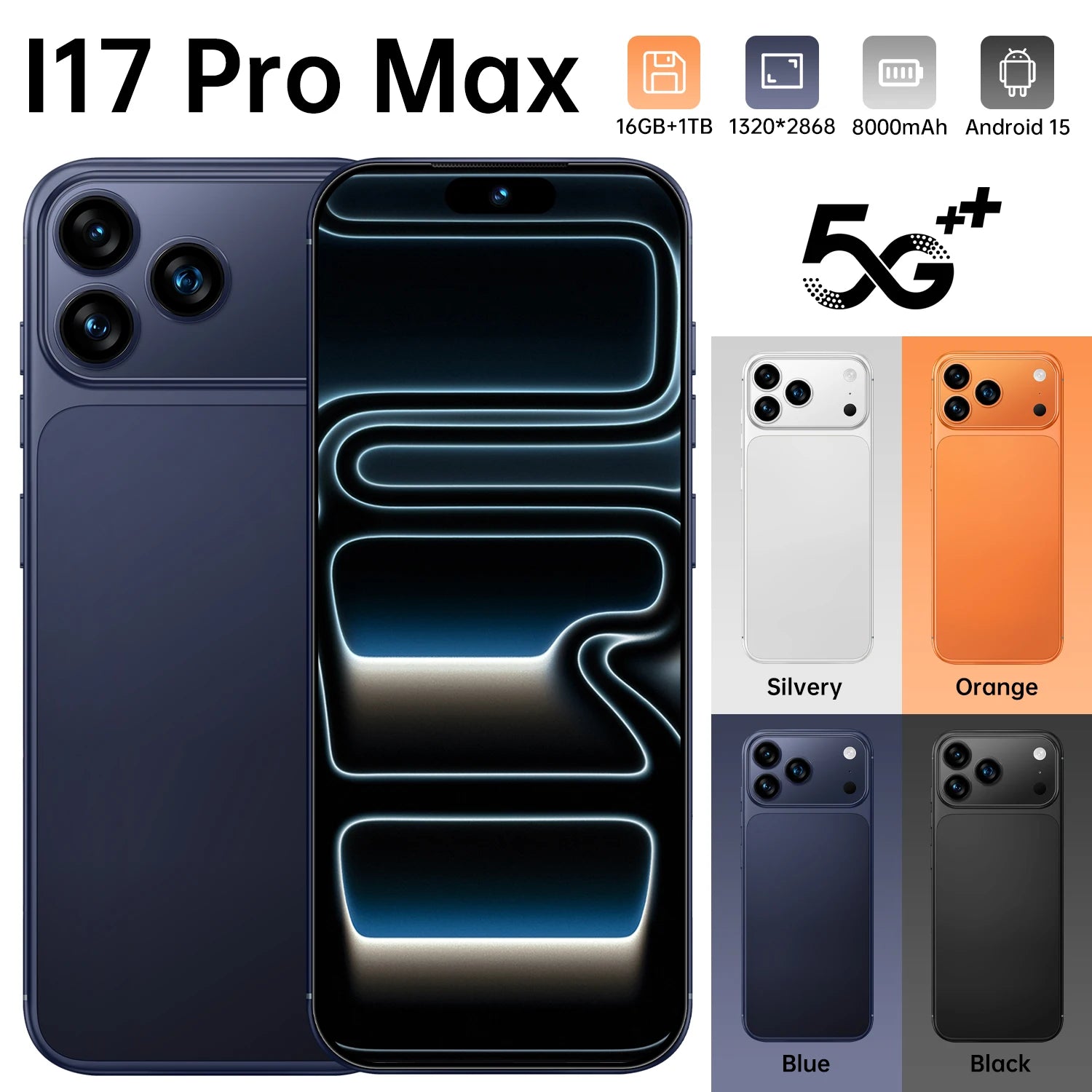 I17 Pro Max 5G unlocked smartphone in purple gold black or red with 16GB RAM and 1TB storage, product gallery view 8