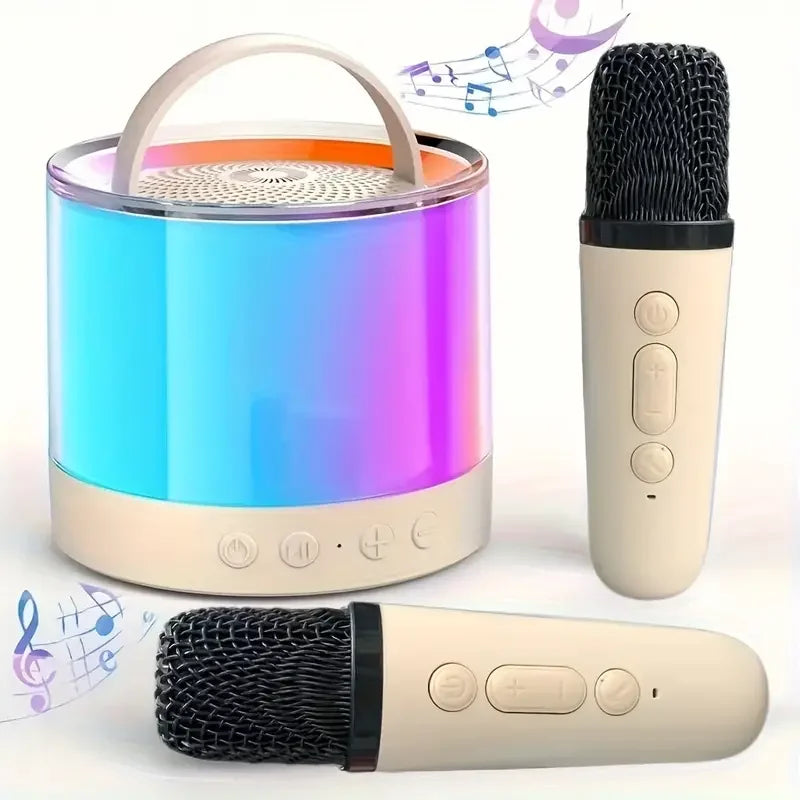 K52 Mini Wireless Bluetooth Karaoke Speaker for Kids with LED Light Two Wireless Microphones Gifts for Boys Girls Birthday White with 2 Mic My Store