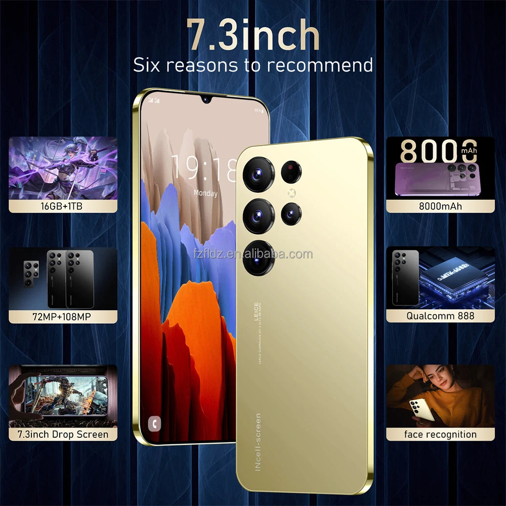 Tidesmit S24 Ultra 5G smartphone with 7.3 inch HD screen and 1TB storage in sleek premium design