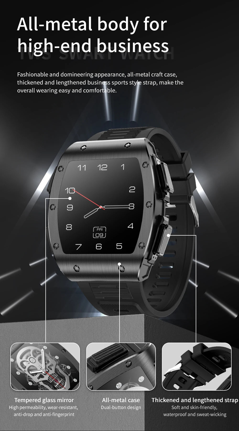 Jm09 2-in-1 TWS Smart Watch Wireless Earphones IP67 Waterproof Blood Oxygen Monitor Compass for Men's Sports Smartwatch Earbuds Tidesmit