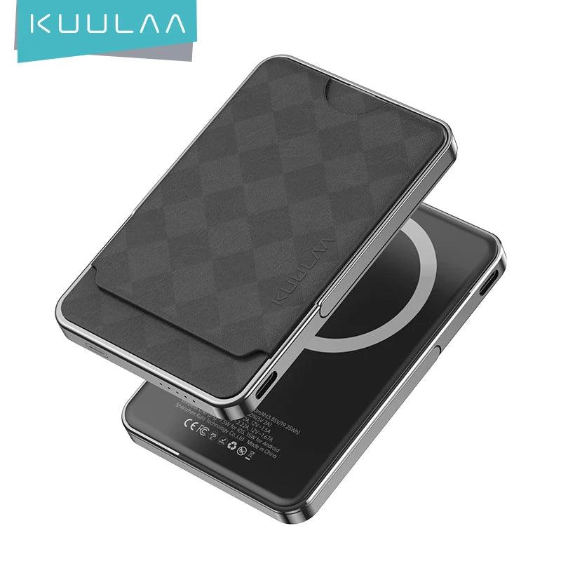 Power bank charger-[Stock]Portable Wireless Magnetic Mobile Power Bank 5000 Mah Ultra Slim Phone 5000Mah Charger Power Bank With Stand and Card Bag Tidesmit