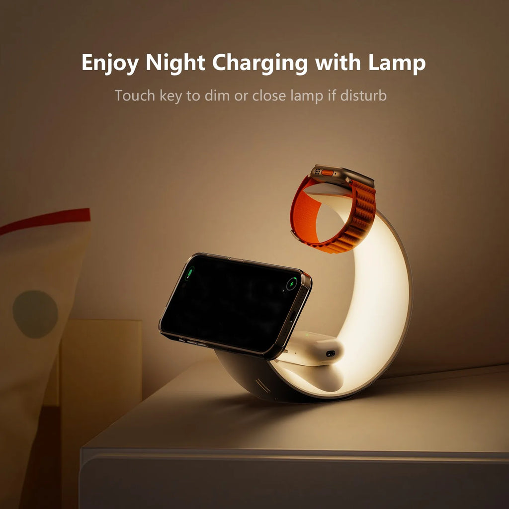 Productos Nuevos Multifunctional 15W Home RGB Touch Switch Ambient Lamps 4 in 1 Minimoon Magnetic Wireless Charger Dropshipping Tidesmit