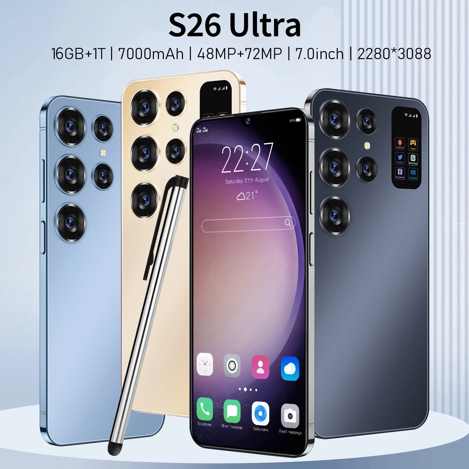 Best Selling S26 ULTRA Android 4K Deca Core 108MP Unlocked LTE Smartphone 16+1TB 5G Full HD Screen High Quality Mobile Phone Tidesmit