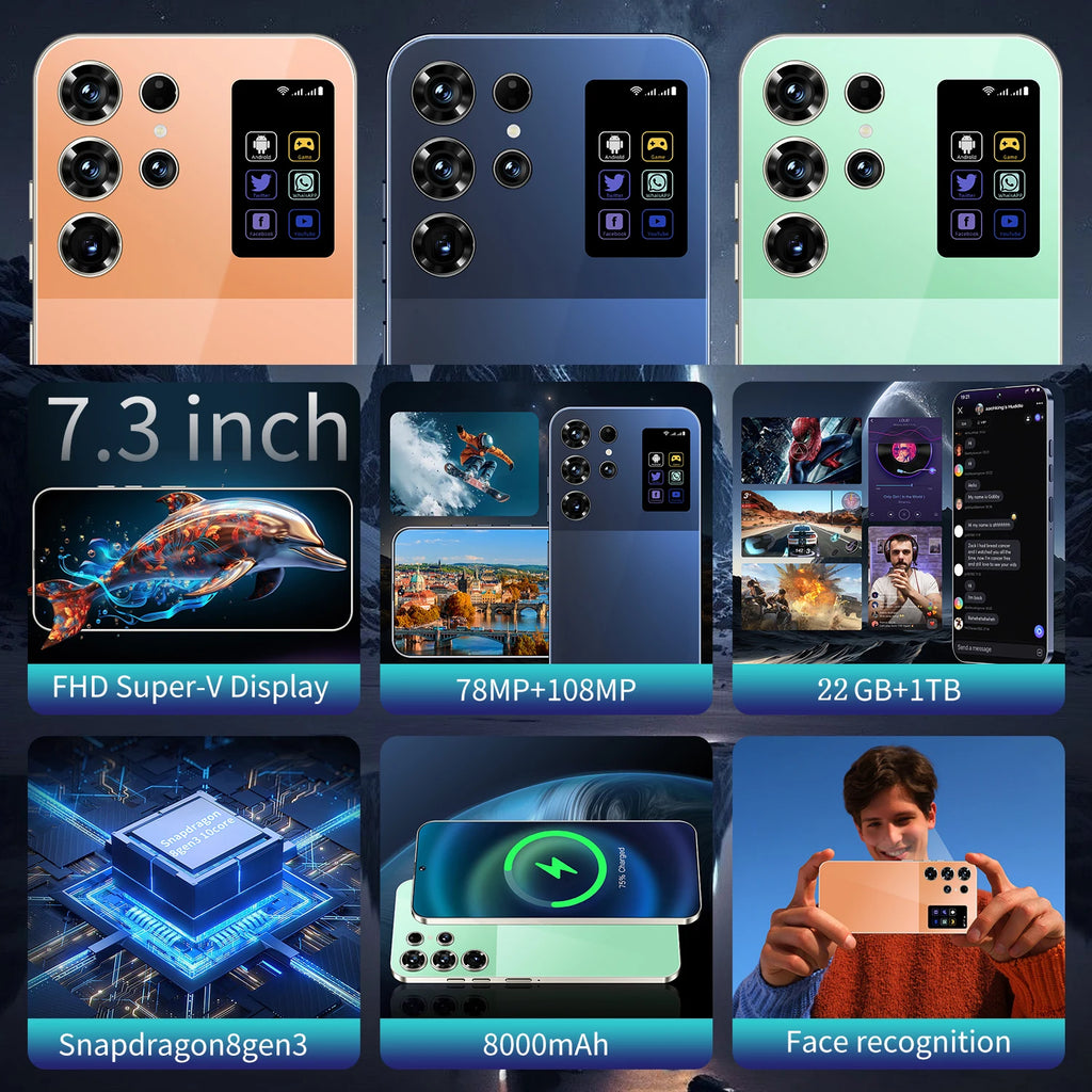 Real High Quality S25 ULTRA Smart Phone 22+1TB 5G Android Cell Phone 7.3 Inch Unlocked Smartphone S25 ultra Mobile Phones Tidesmit