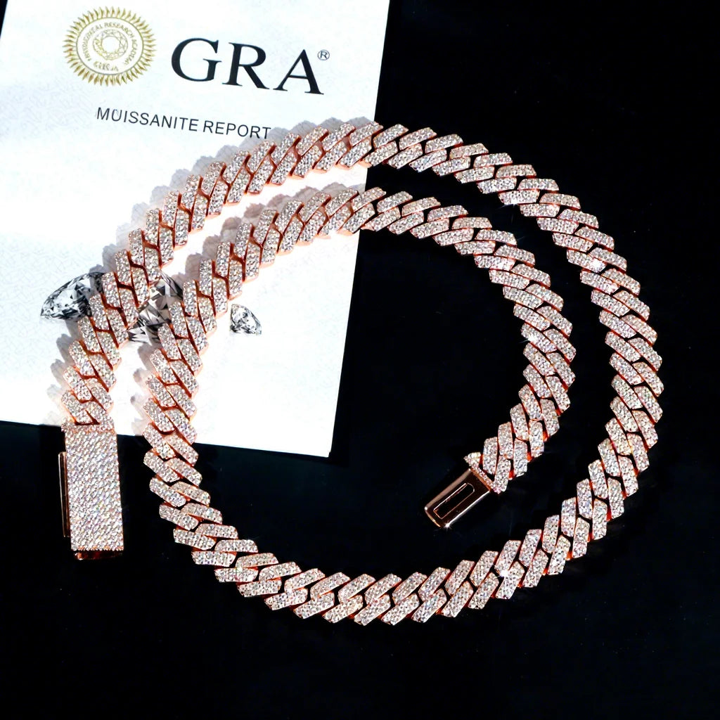 VVS Diamond 2rows 8mm 10mm 12mm 15mm S925 Silver GRA Moissanite Necklace Mans Hiphop Cuban Link Chain for Fashion Jewelry