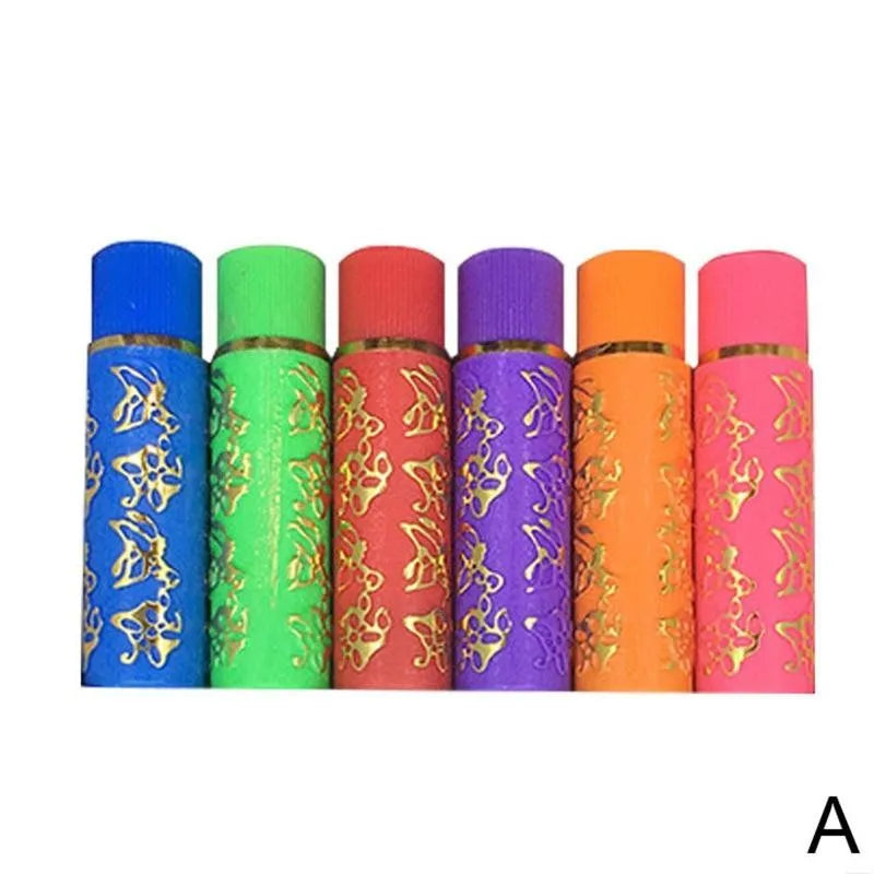6pcs magic color-changing lipstick set with gold butterfly pattern on vibrant tubes. Long-lasting lip makeup collection.