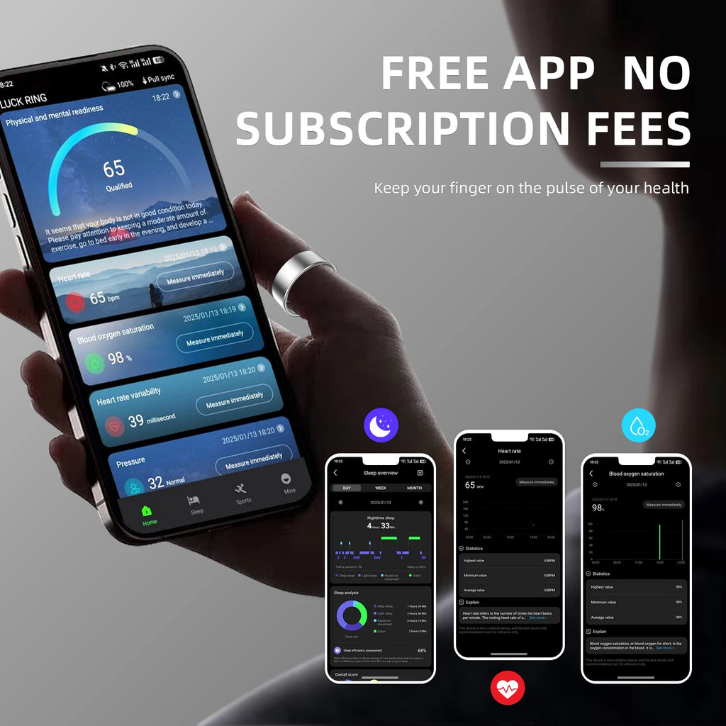 Hyperliving for Bluetooth Smart Ring 10ATM Stainless Steel App Controlled with Android Sleep Tracker Lighting Features Tidesmit