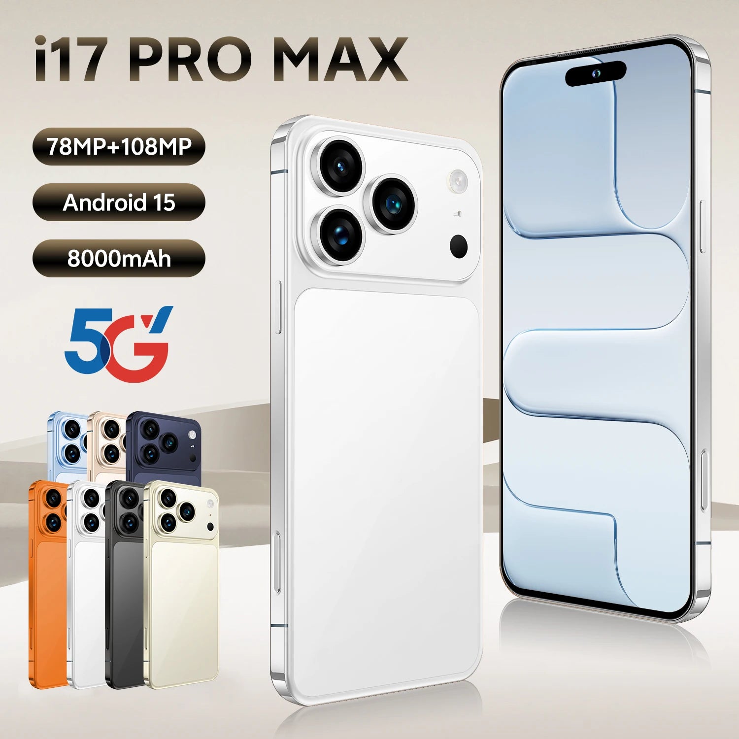 5G Android Smartphone 7.3 Inch Display 1TB 16GB RAM Unlocked White 16g 1TB Tidesmit