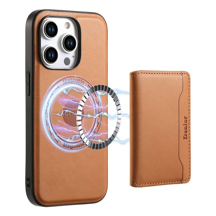 Denior | PU Leather Magnetic Attraction Phone Case for iPhone 16/15/14/13/12 Series & Card Bag(3 Card Slots) Tidesmit