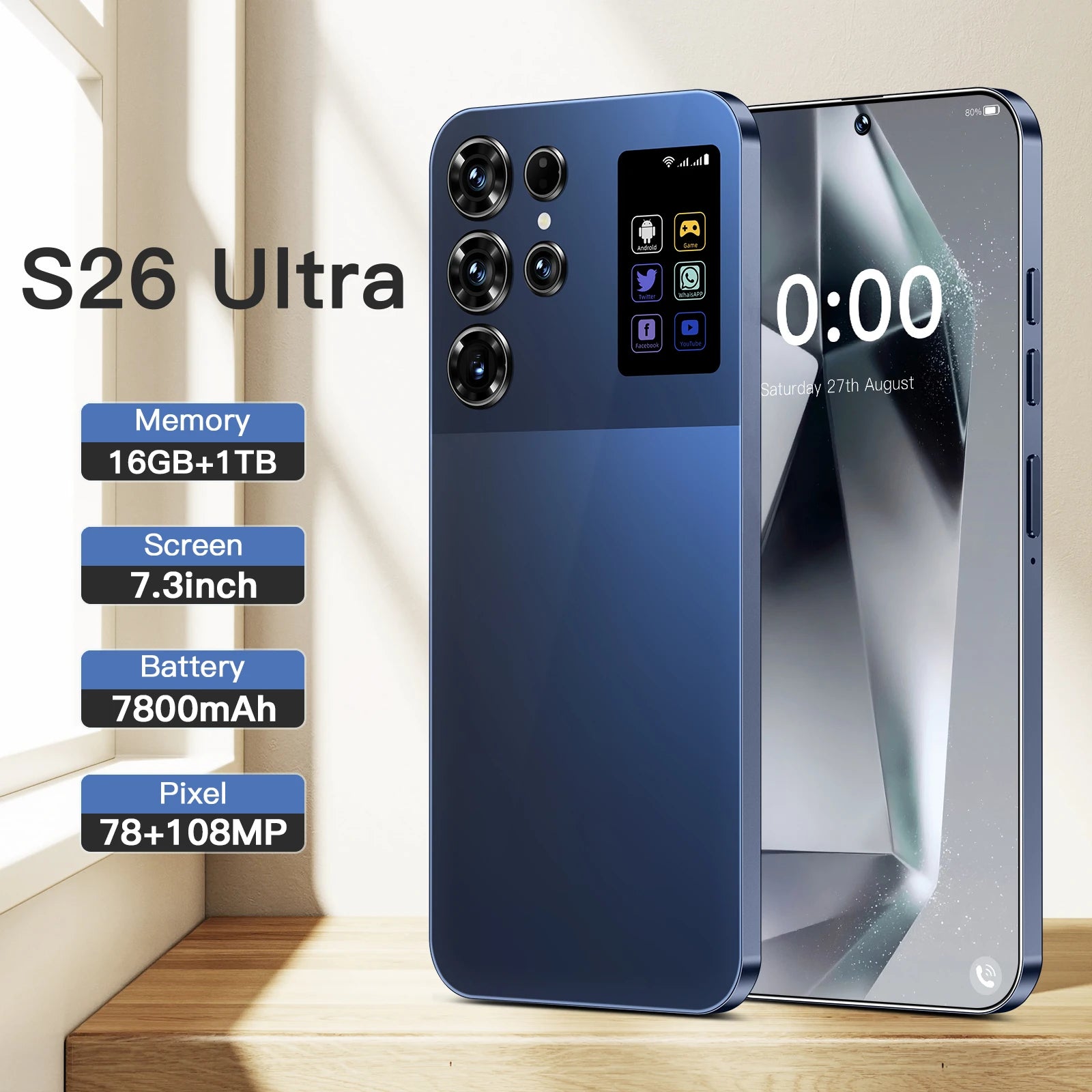 5G Smartphone 7.3 Inch AMOLED Display 16GB RAM 1TB Storage Tidesmit Black 16g 1TB Tidesmit