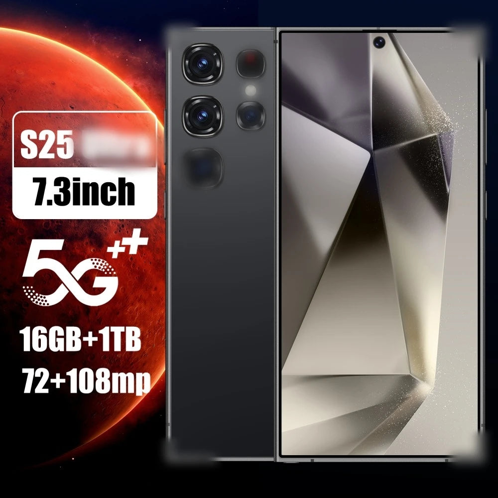 Hot Selling RTS S25 Original 16gb+1tb 72MP+108MP Face Unlock Full Display Android 14 Cell Phone Smart Mobile Phone 7.3inch Black 16g Tidesmit