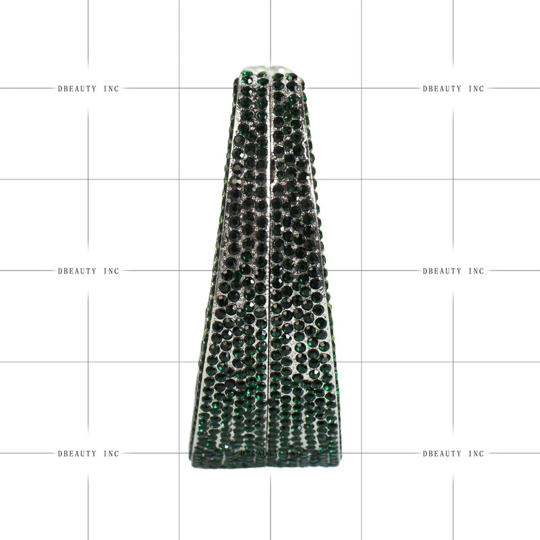 Emerald green rhinestone moon-shaped evening clutch, elegant designer handbag for weddings and formal events.
