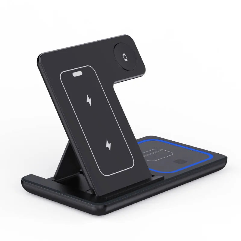 15W Three-in-One Fast Wireless Charger Foldable Desktop Multifunctional with PD Function for Mobile Phone Headset Watch Black Tidesmit
