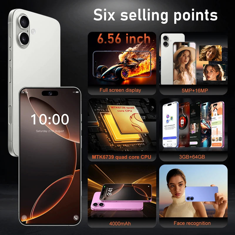 2025 New Android Low Price Unlocked I16 Plus Smart Phone Original Unlocked Celular Unlocked Mobile Phone Tidesmit