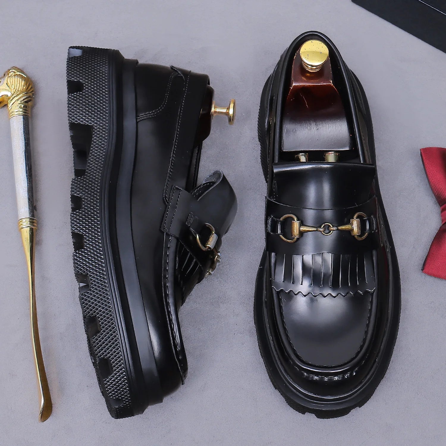 British Style Stylish Men's Genuine Cowhide Loafers Fashionable Casual Leather Shoes Thick-soled