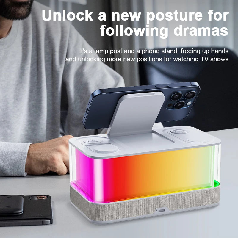 Hot Products 2025 Trend Multi Functional Alarm Clock Wireless Charger RGB Night Light BT Music Speaker 6 in 1 Wireless Charger Tidesmit