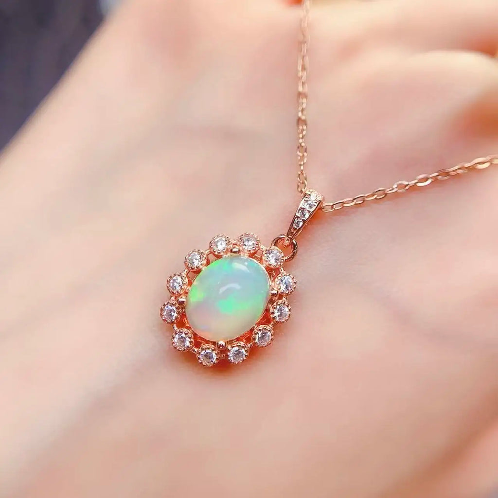Hot Sale 925 Sterling Silver Natural Opal 18K Gold Plated Fine Fashion Vintage Custom Jewelry Pendant Necklaces for Women