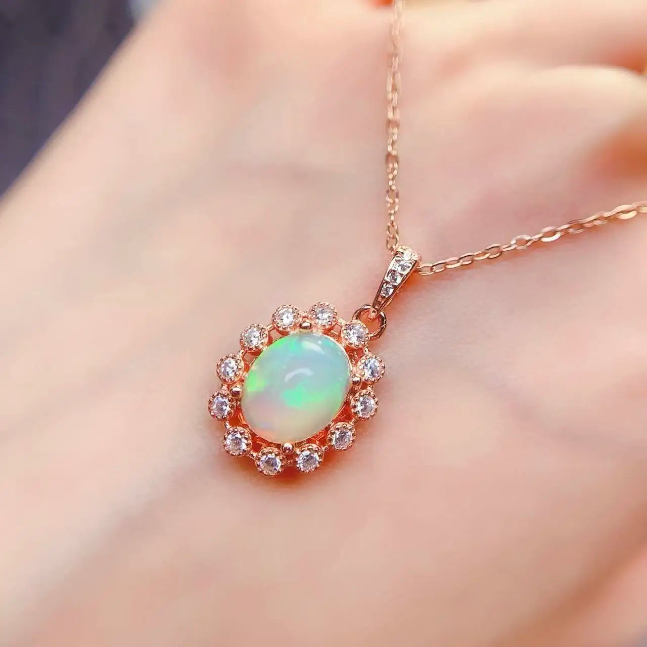 Hot Sale 925 Sterling Silver Natural Opal 18K Gold Plated Fine Fashion Vintage Custom Jewelry Pendant Necklaces for Women