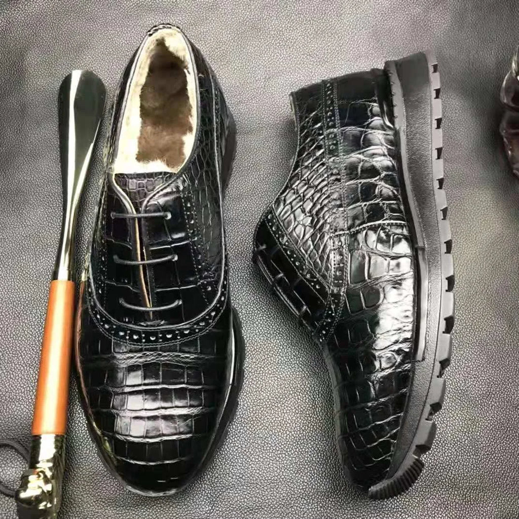 Customized Luxury Men's Sneakers Shoes Pure Crocodile Leather Sepatu Walking Style Shoes Alligator Winter Snow Office Shoes Men