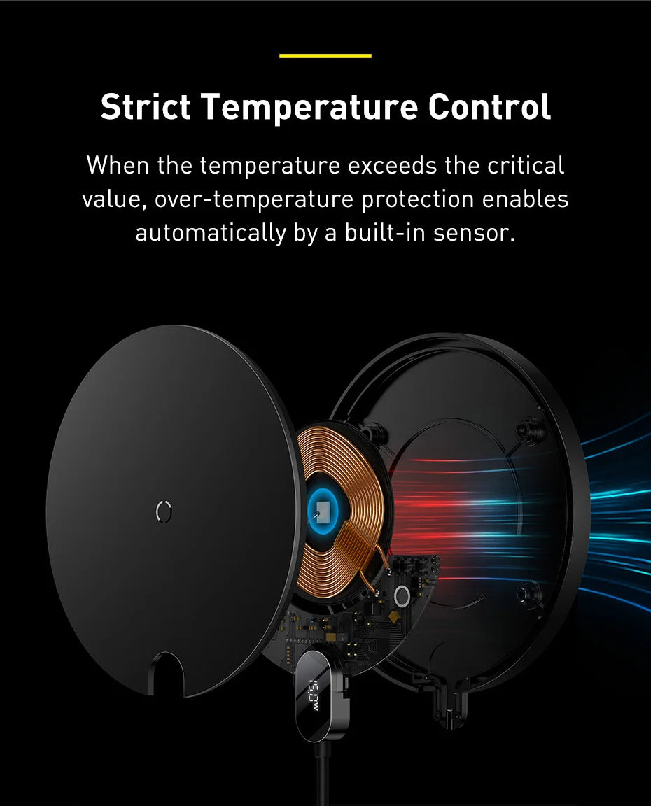 15W Fast Wireless Charger Pad with LED Display - Qi Certified Black Tidesmit