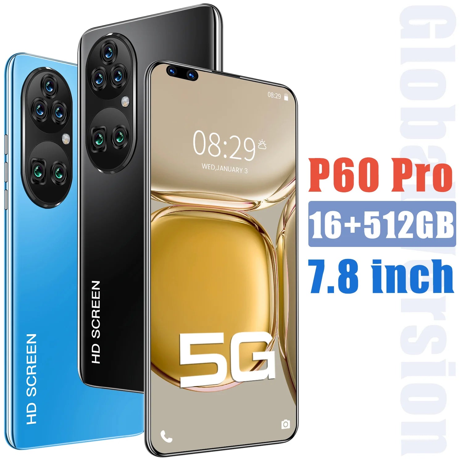 New P60 Pro 7.8 Inch 10 Core Smart Phone 16GB+512GB 4K HD GPS Navigation 5G Android SmartPhone 40+48MP Game Mobile Phone Tidesmit