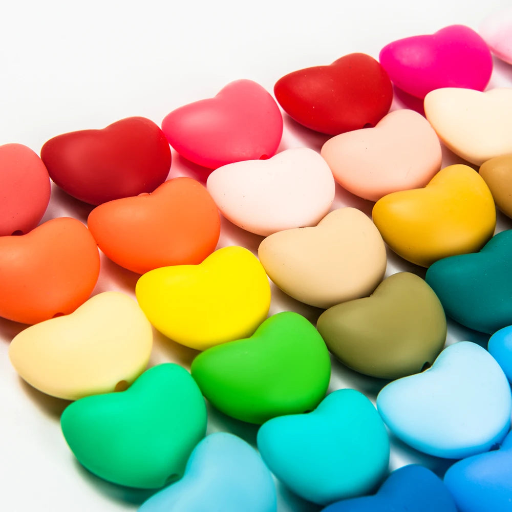 Cute-Idea 10pcs Heart  Silicone Beads Teether Chewable Teething BPA Free Newborn Nursing Baby Pearl Pacifier Clips Food Grade