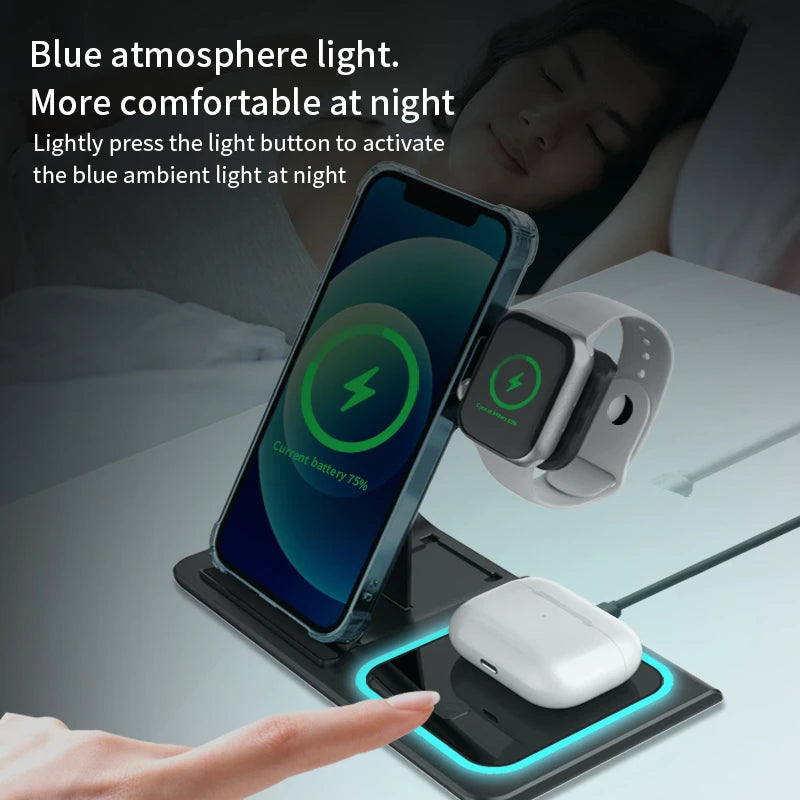Power bank charger-Fast Wireless Charging Station Magnetic Phone Wireless Charger Stand Hot Foldable Portable 15W for Samsung 3 in 1 Charger ABS Tidesmit