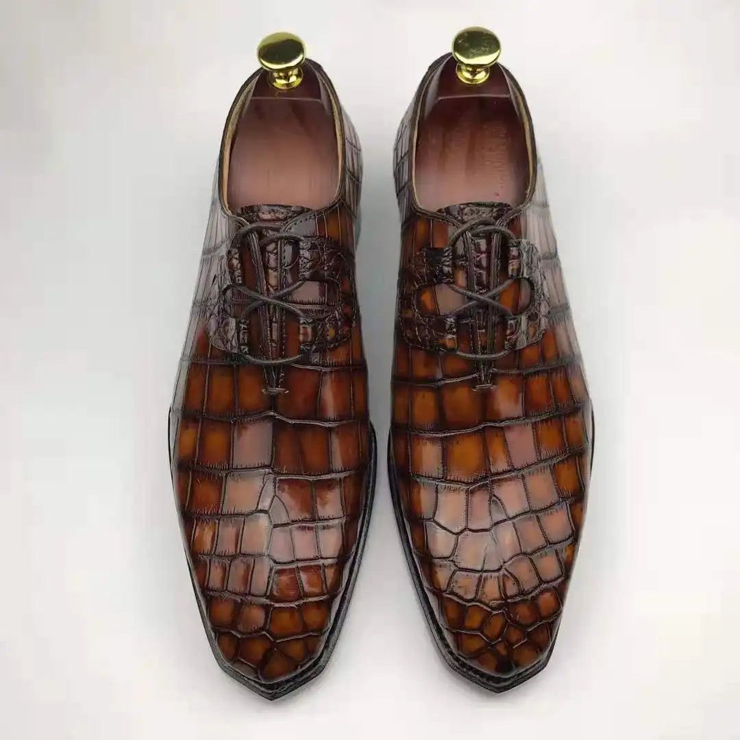 Goodyear Welt Handmade Branded Shoes Men Genuine Crocodile Leather Formal Mens Shoes Alligator Skin Luxury Dress Shoes & Oxfords