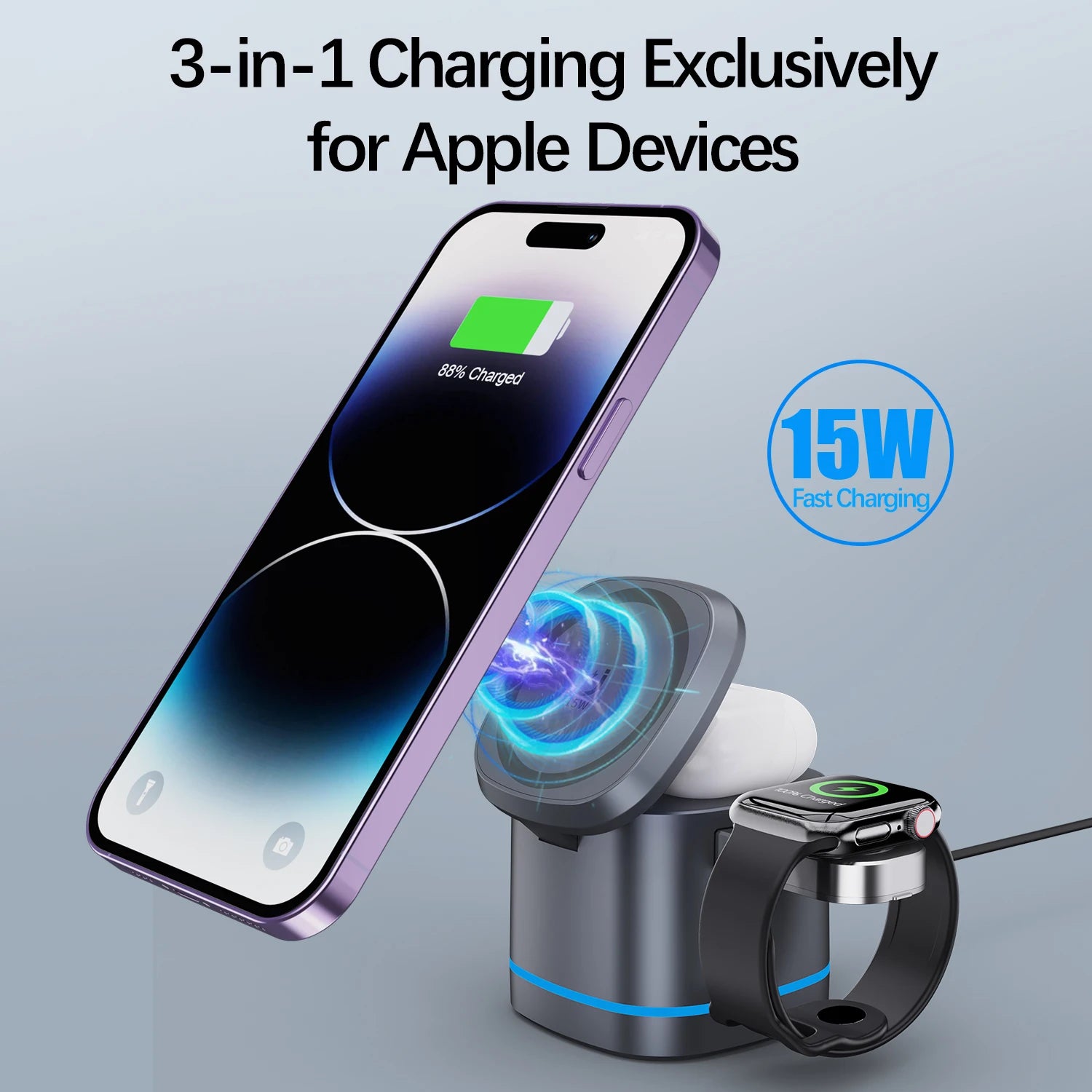 Power bank charger-3 in 1 Cube Foldable Wireless Charger 15W Fast Charging Stand Desktop Charging Station for Iphone 15 Pro Max Magnetic Portable Tidesmit