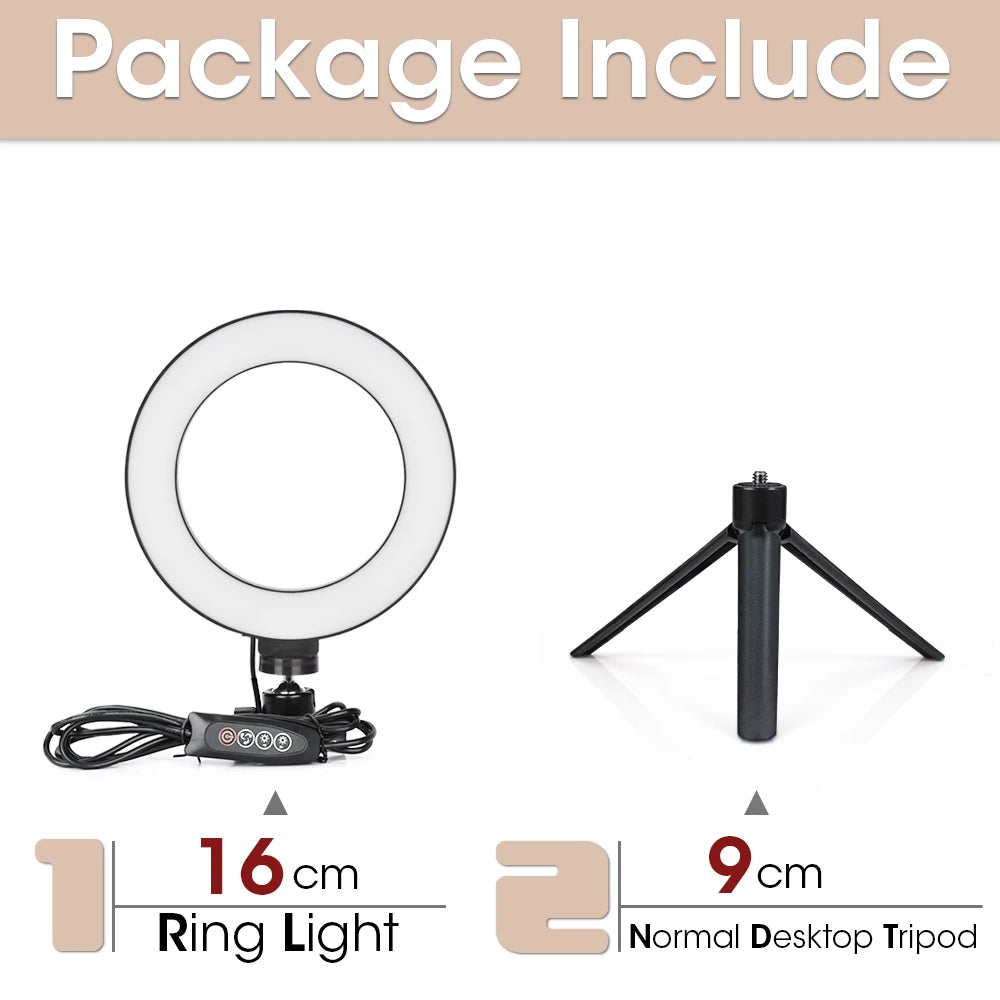 LED Ring Light with Tripod Stand for Live Streaming and Content Creation 16cm and 9cm Tripod Tidesmit