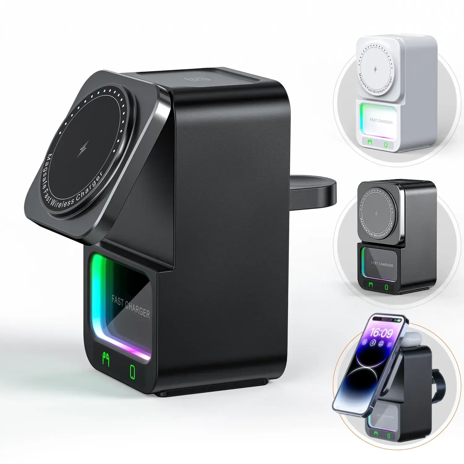 2024 New 5-in-1 Multi-Functional Wireless Charging Bluetooth Speaker Portable RGB LED Lighting Microphone Battery Power Source Plastic Tidesmit