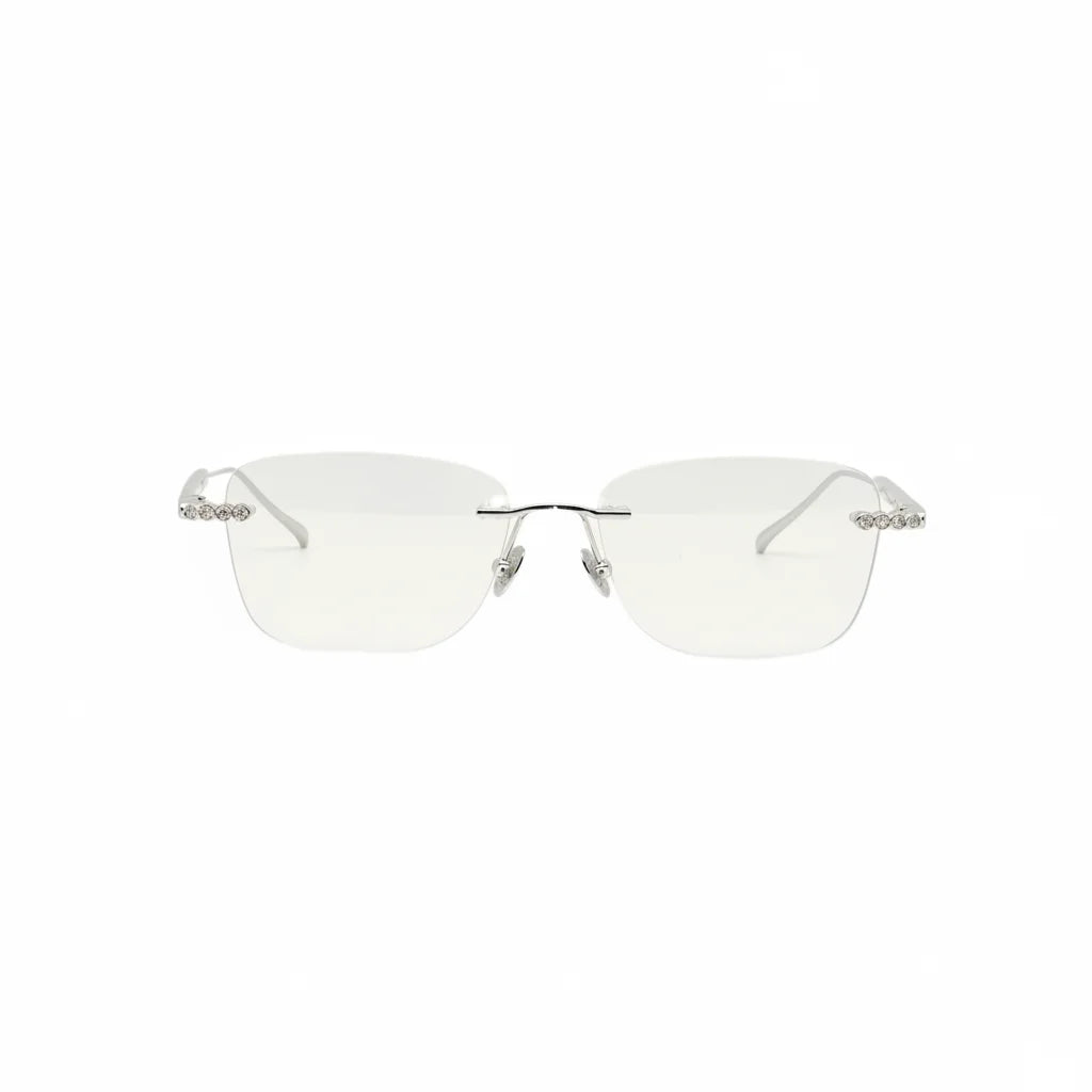 Latest Popular Design 925 Silver Diamond-Set Luxury Unisex Rimless Rectangle Glasses Lightweight Premium Quality
