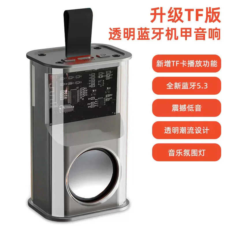 V8 Mecha Bluetooth Speaker RGB Atmosphere Light High-Power 10W Mini Stereo Heavy Subwoofer for Home Car Supports Memory Card Black My Store