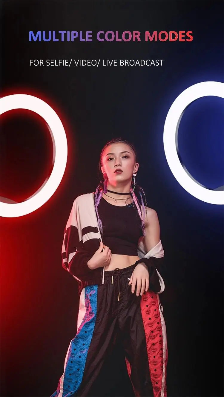 3000K-6000K 13 Inch RGB Ring Light Photography Lighting 15 Colors 33cm Color Fill Light with Mobile Phone Clip Tidesmit