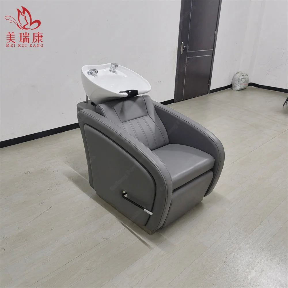 Luxury Modern Shampoo Station Chair Electric Leg Lift Backwash Shampoo Bowl Salon Barbershop Shampoo Chair