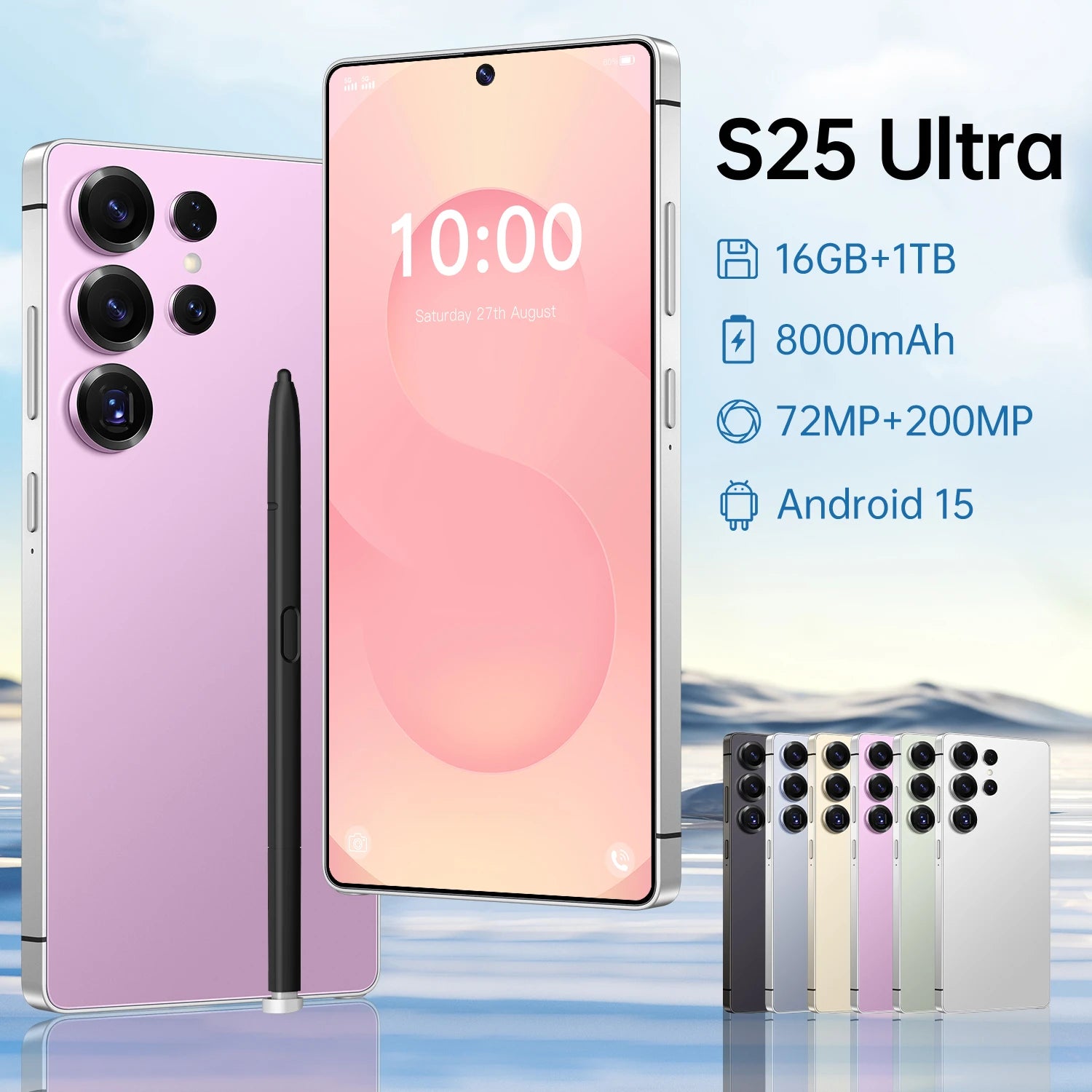 S25 Ultra 7.3-inch 5G smartphone with 16GB RAM, 1TB storage, 108MP camera, and 8000mAh battery, unlocked dual SIM